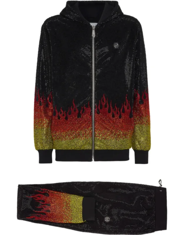 Tracksuit: Hoodie And Trousers With Crystals Flame