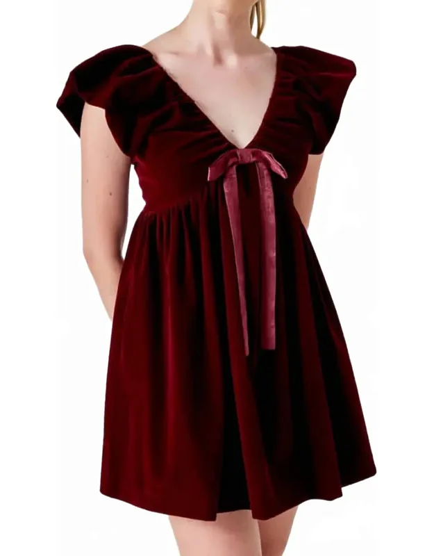 Velvet Satin Bow Mini Dress