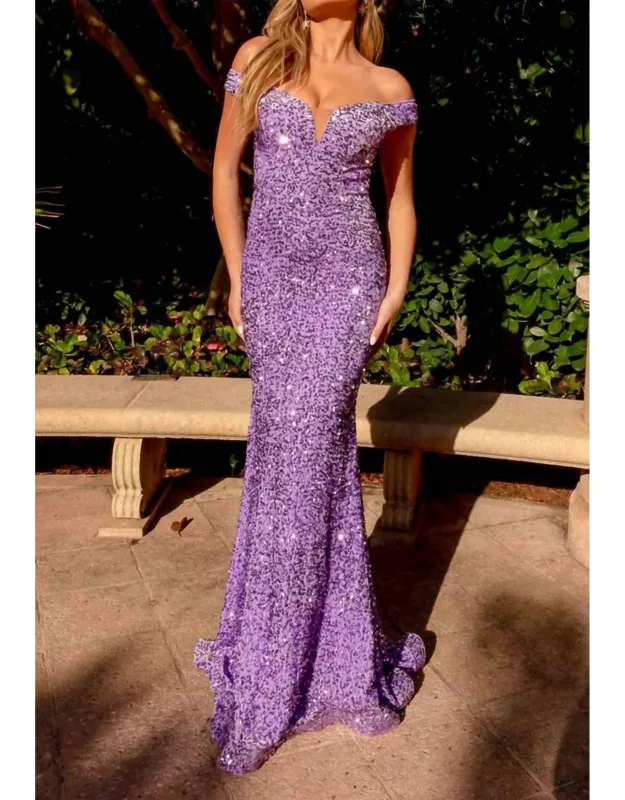 Off-shoulder Fitted Lace-up Back Sequin Dress
