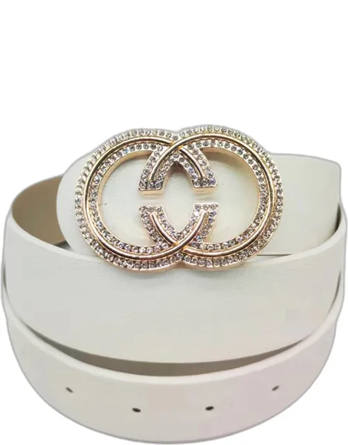 Rhinestone Embellished Buckle Accented Faux Leather Belt