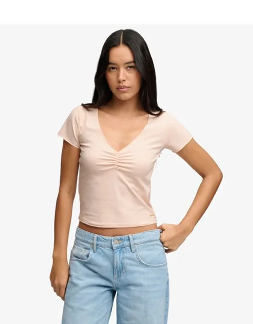 Gathered V-neck Crop T-shirt