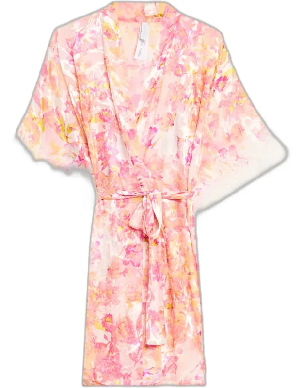 Folie D'ete Floral-print Devore Satin Robe