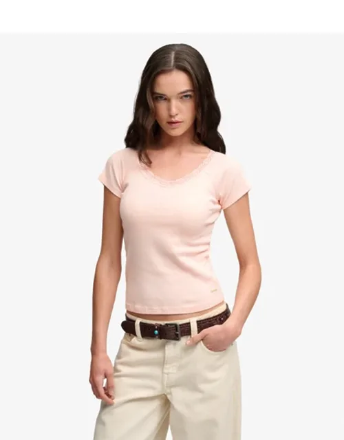 Athletic Essential Lace Trim V-neck T-shirt