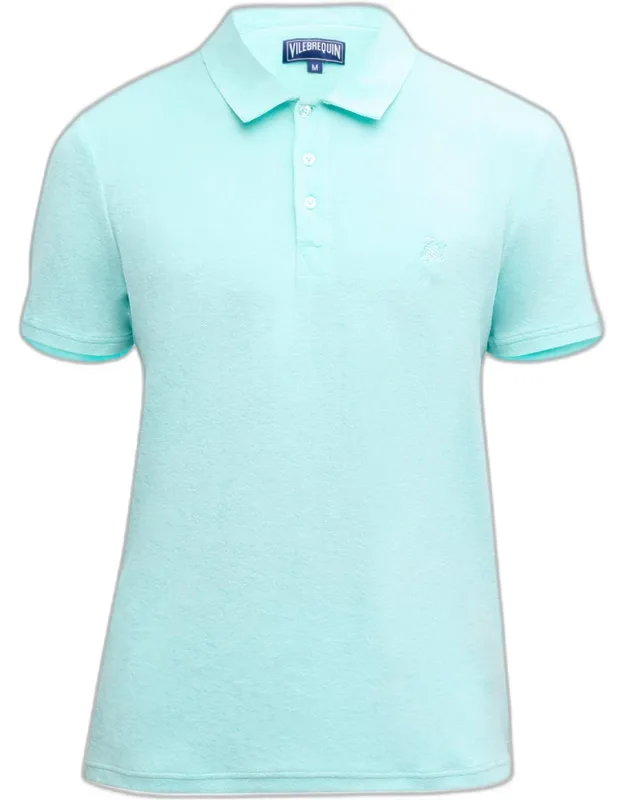 Organic Terry Polo Shirt With Spread Collar And Tonal Turtle Logo