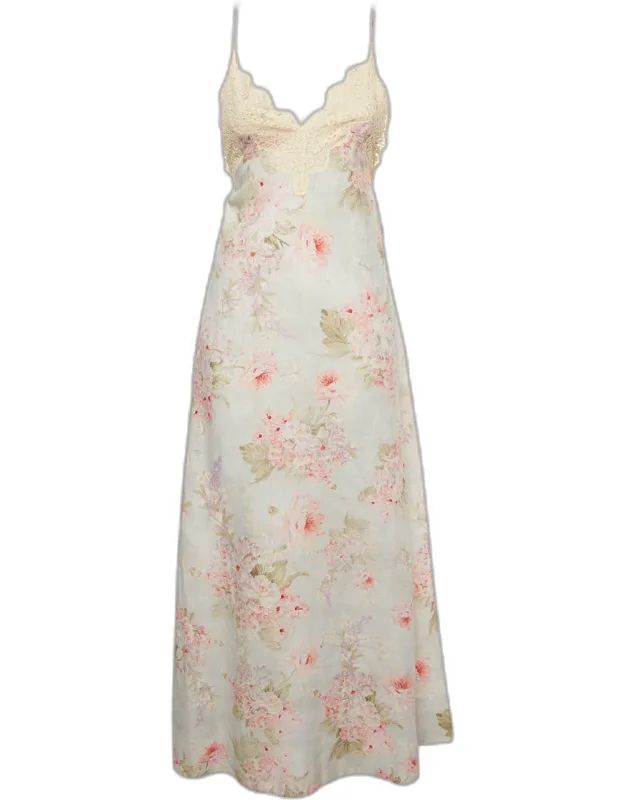 Floral Print Linen Maxi Dress