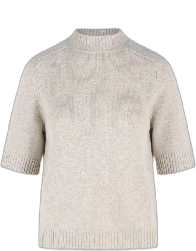 Cashmere Sweater With Slightly Raised Ribbed Crew Neck And Half Ribbed Sleeves