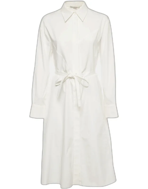 Poplin Button Front Belted Midi Dress