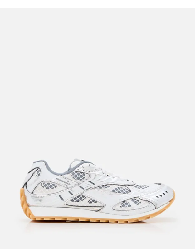 Orbit Sneakers - Lace-up Sneaker In Breathable Mesh And Metallic-effect Leather