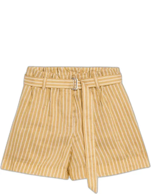 Belted Striped Linen-silk Bermuda Shorts