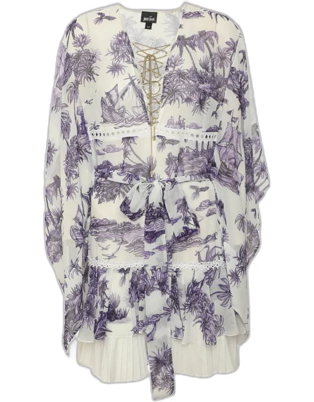 Tropical Palm Print Chiffon Ruffle Mini Dress
