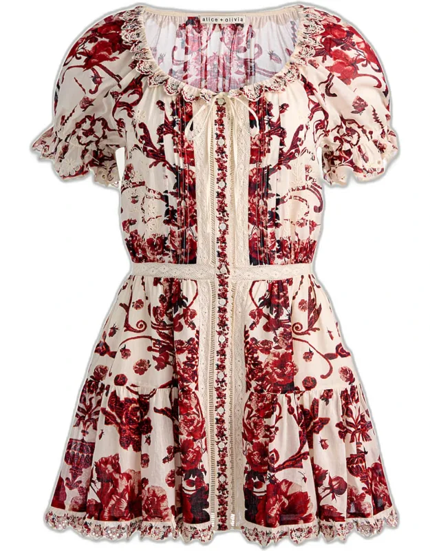 Embroidered Puff-sleeve Mini Dress