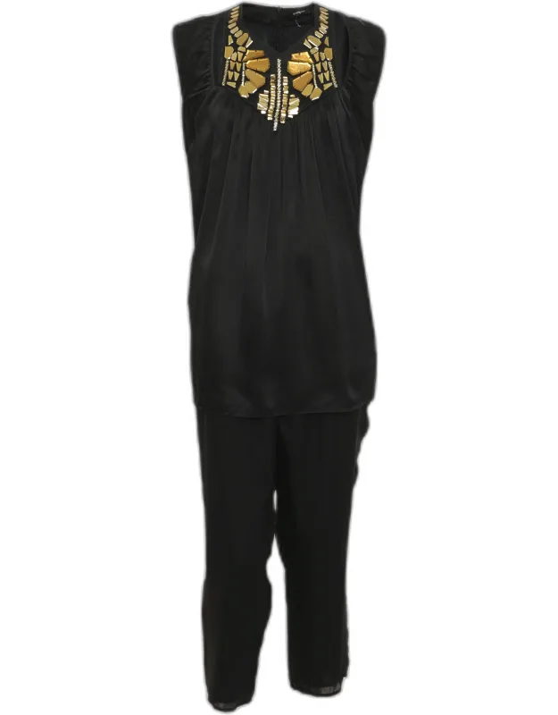 Satin Crystal Embellished Top And Trousers Set