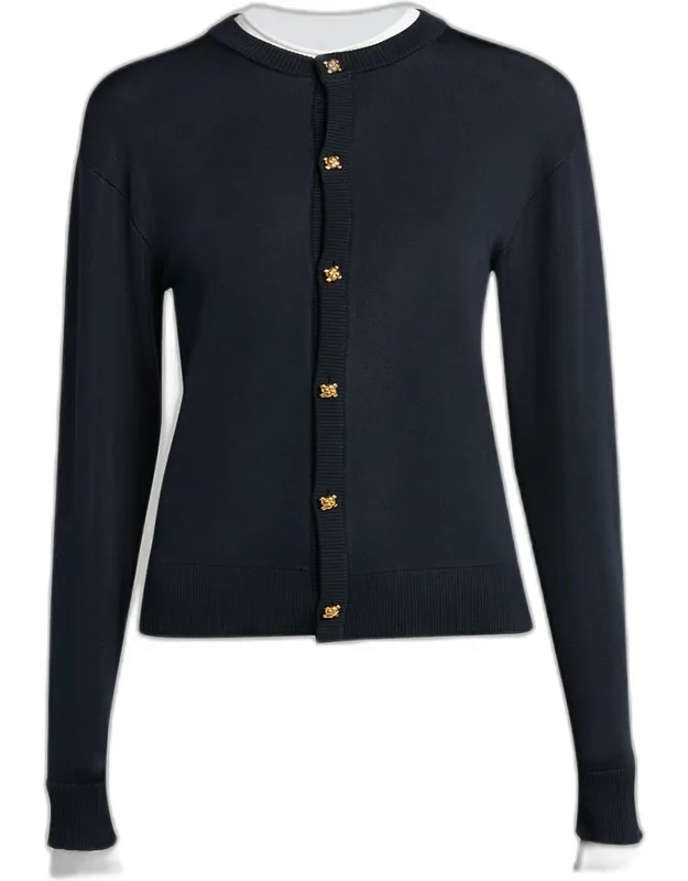 Silk Double Knit Crewneck Cardigan