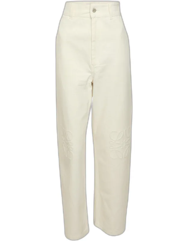 White Denim Anagram Wide Leg Pants
