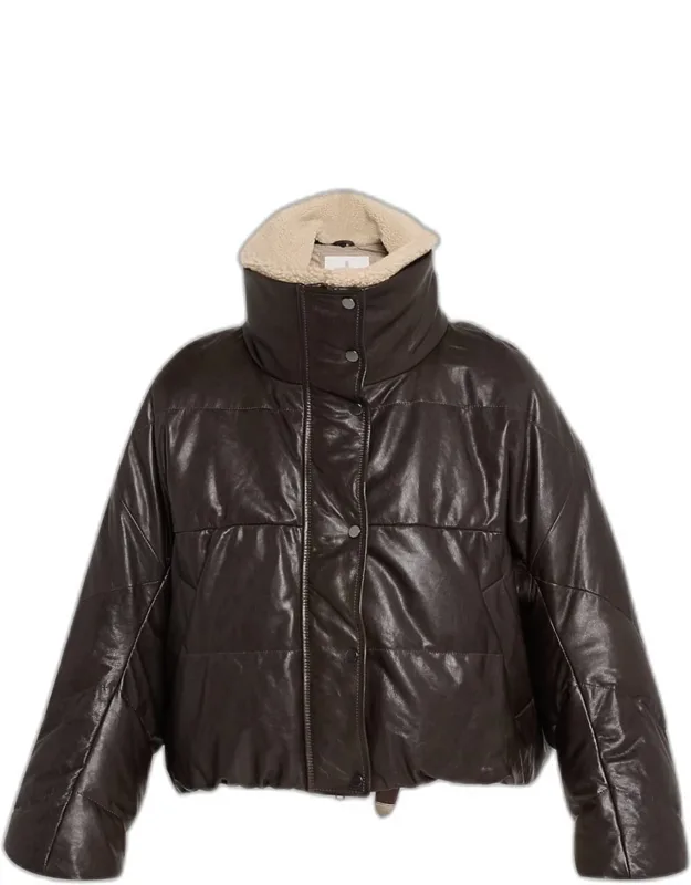 Waxed Leather Puffer Coat