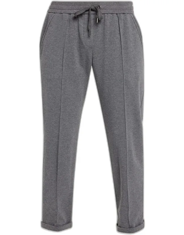 Monili-trim Cotton Fleece Tapered-leg Ankle Track Pants