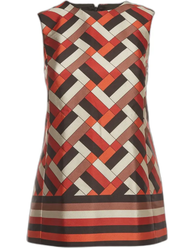 Multicolor Geometric Print Faille Mini Dress