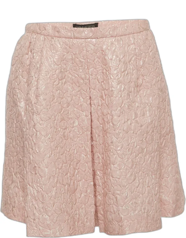 Floral Jacquard Pleated Flared Skirt