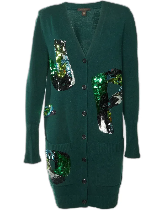 Sequin Embellished Wool Knit Long Cardigan