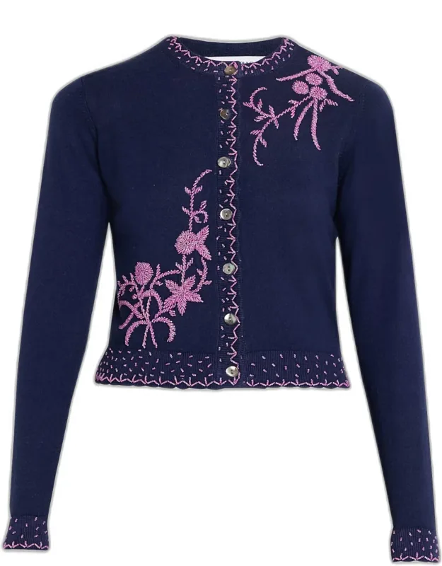 Embroidered Silk-cashmere Crewneck Cardigan