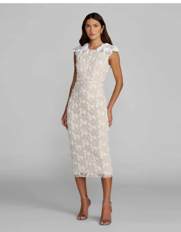 Lace Midi Dress With 3d Floral Appliqués
