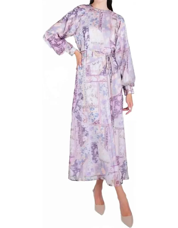 Organza Printed Puff Sleeve Maxi Dress