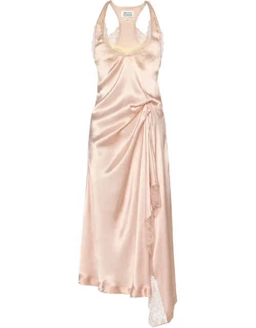 Lace-trim Asymmetric Midi Dress