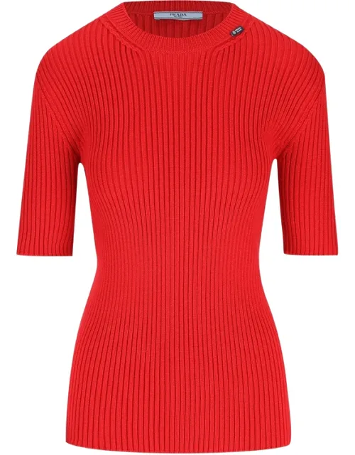 Ribbed-knit Short-sleeve Sweater
