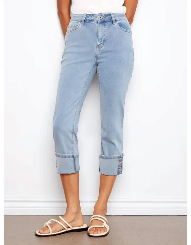 Snap Button Cuff Cropped Jeans