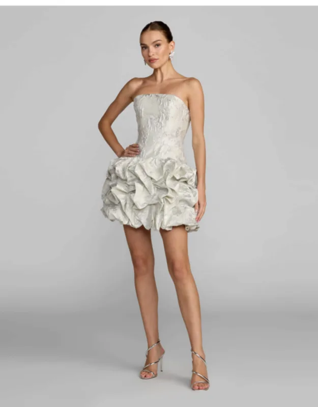 Strapless Brocade Bubble Hem Mini Dress