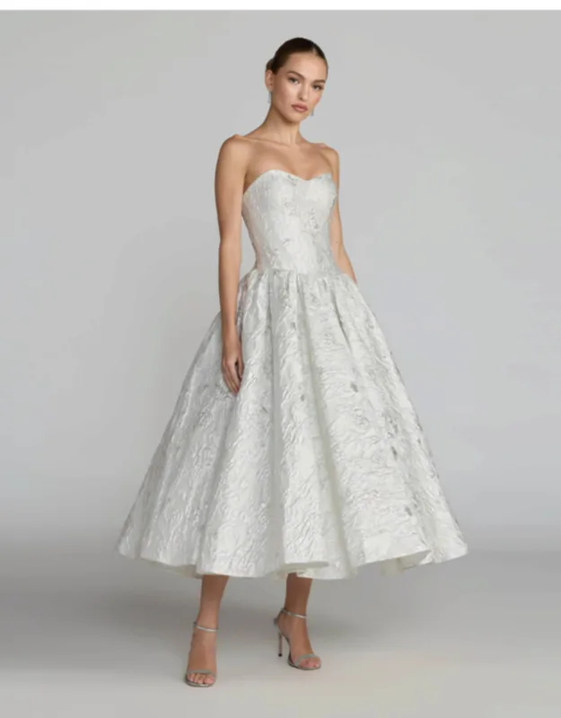 Strapless Brocade Tea Length Dress