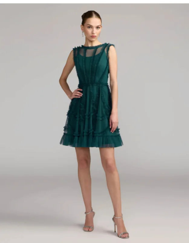 High Neck Sleeveless Micro Ruffle Mini Dress