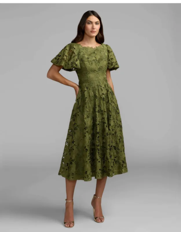 Floral Lace Flutter Sleeve Midi Dress