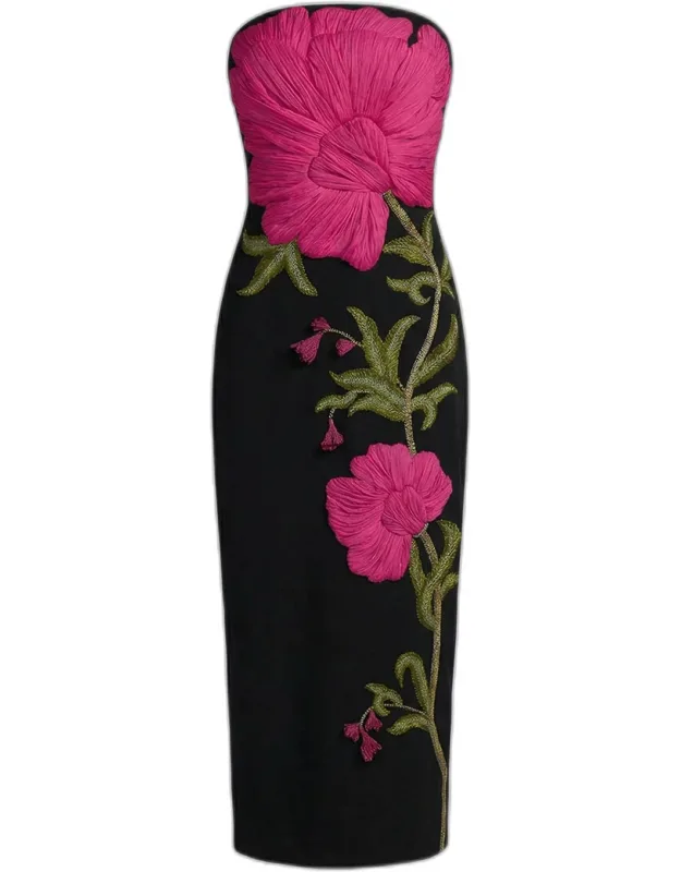 Floral-embroidered Crepe Midi Dress