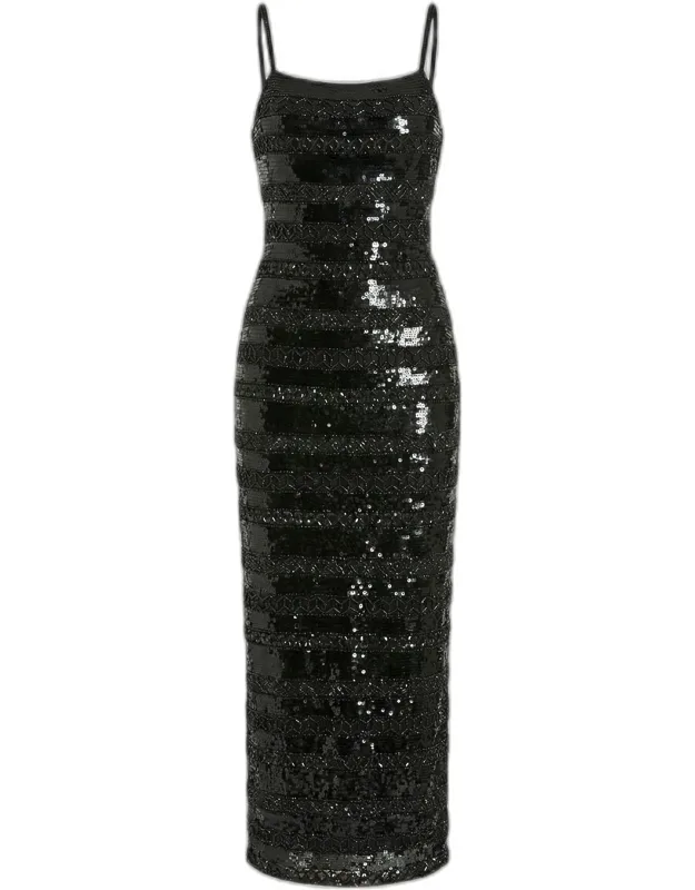 Sequin Striped Column Midi Dress