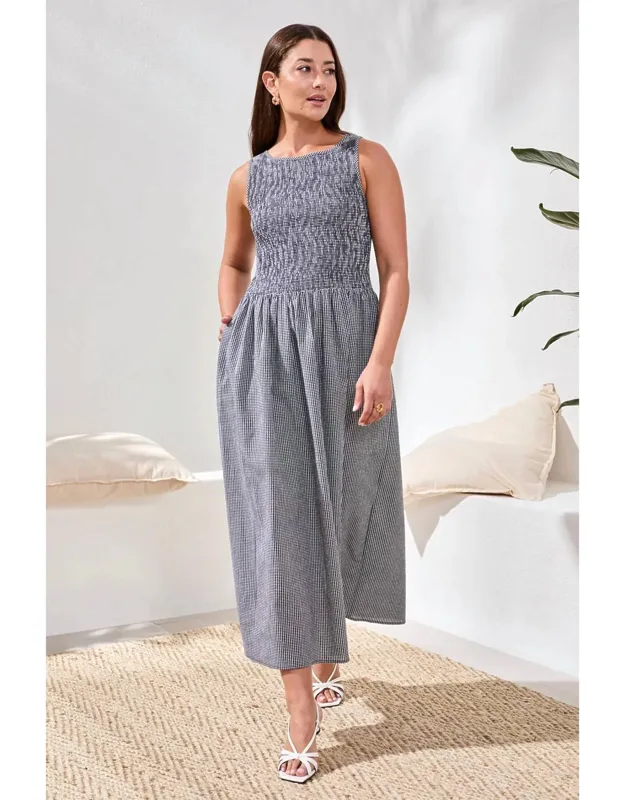 Gingham Smocked Bodice Maxi Dress