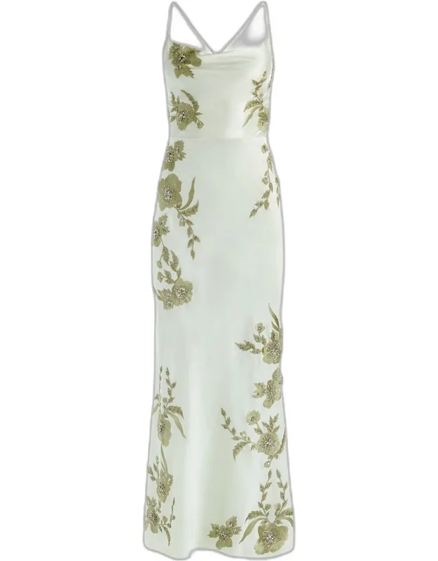 Floral-embellished Cowlneck Maxi Dress