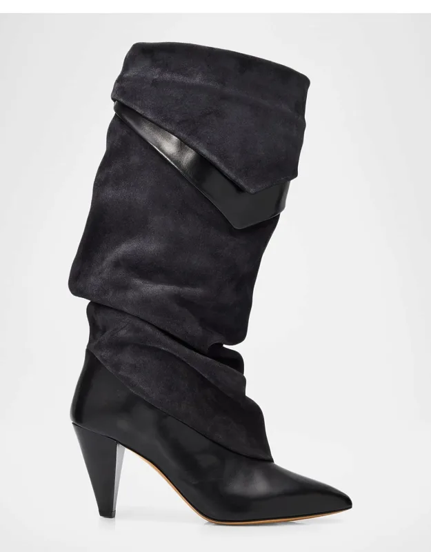 Mixed Leather Scrunched Boots