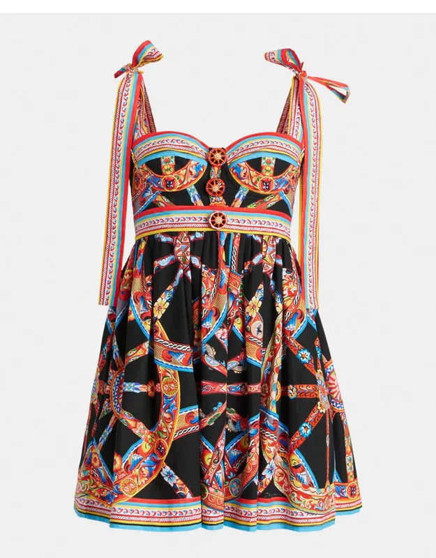 Carretto-print Bustier Mini Day Dress