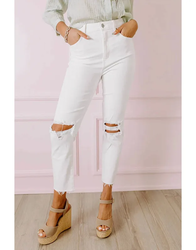 High Waist Distressed Ankle Jeans
