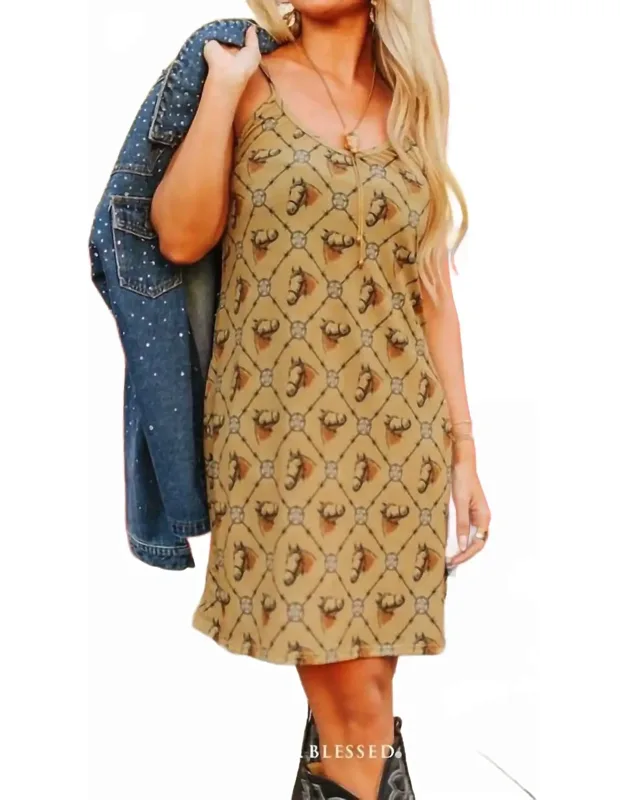 Western Horse Print Spaghetti Strap Tank Dress
