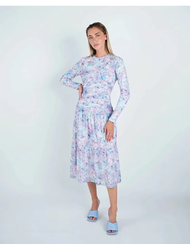 Mesh Floral Ruched Midi Dress