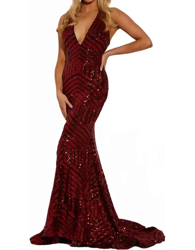 Sequin V-neck Evening Dress