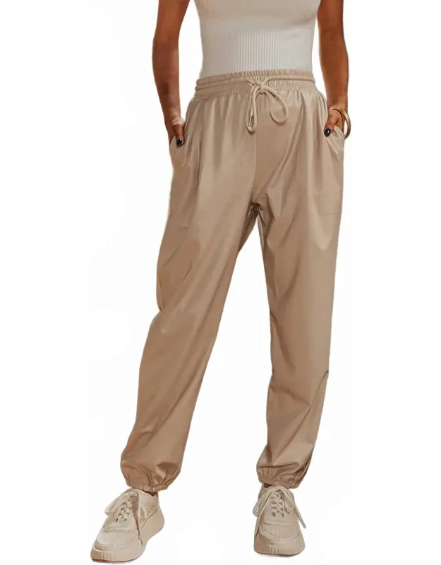 High Waist Faux Leather Joggers