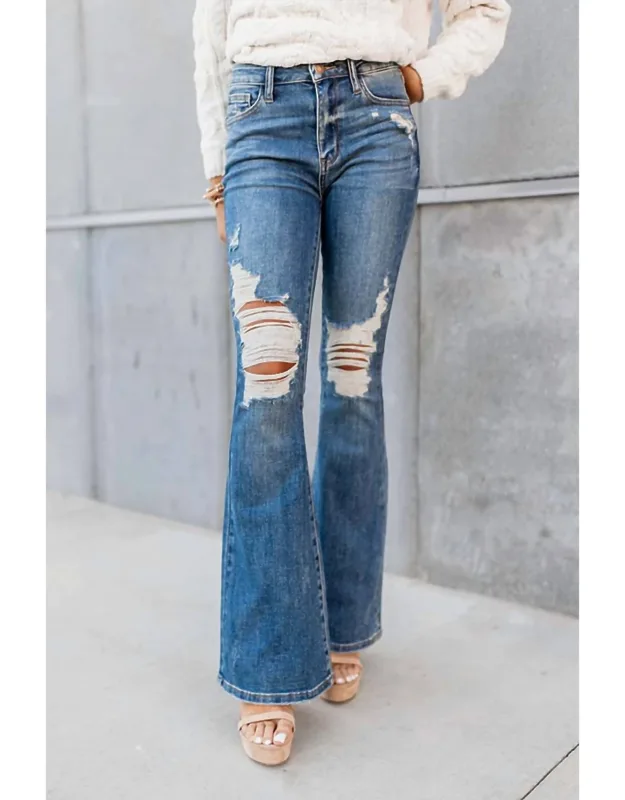 High Waist Distressed Flare Jeans