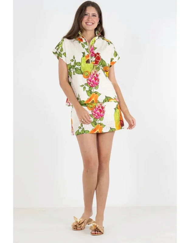 Poppy Pullover Top - Floral Pattern, Zip Closure