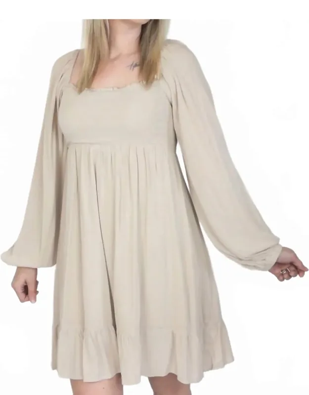 Textured Square Neck Puff Sleeve Dress