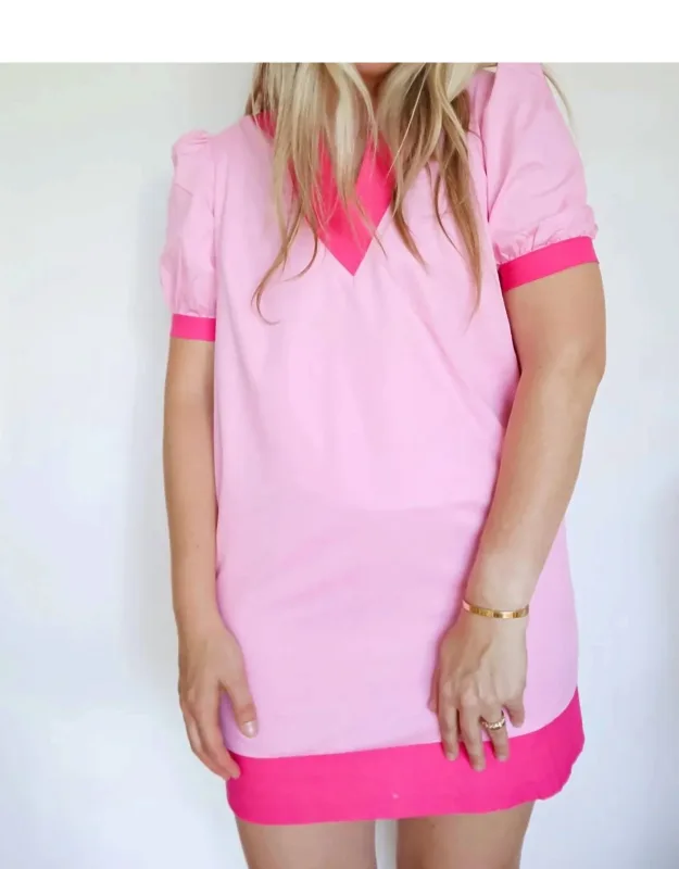 Contrast Trim Puff Sleeve Mini Dress