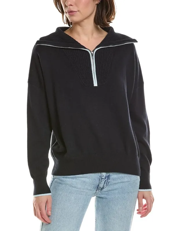 Tipped 1/2-zip Cashmere-blend Pullover