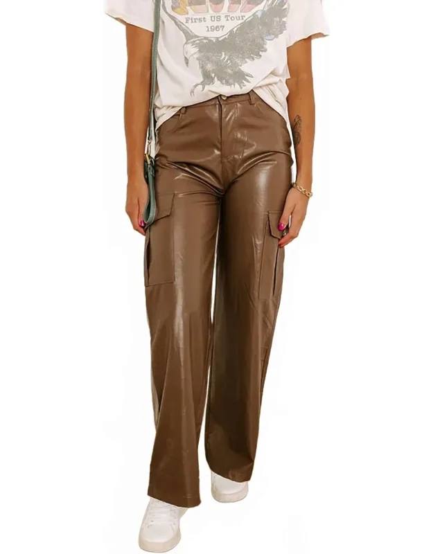 Faux Leather Cargo Pants